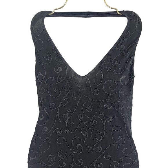 Cache Halter Beaded Dress S Black Maxi Vintage Gown Y2K 80s Whimsigoth Feminine - Picture 3 of 16